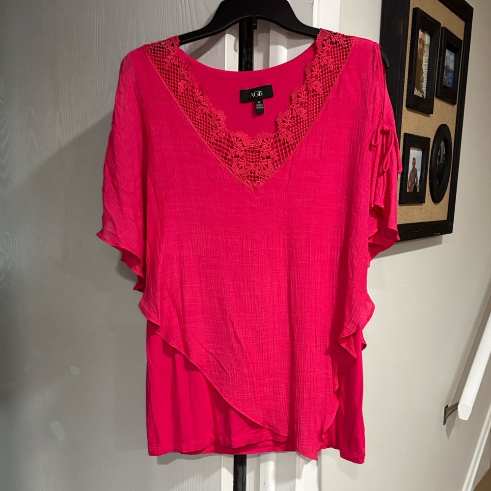 AGB Women's Fuchsia Lace Detail Blouse